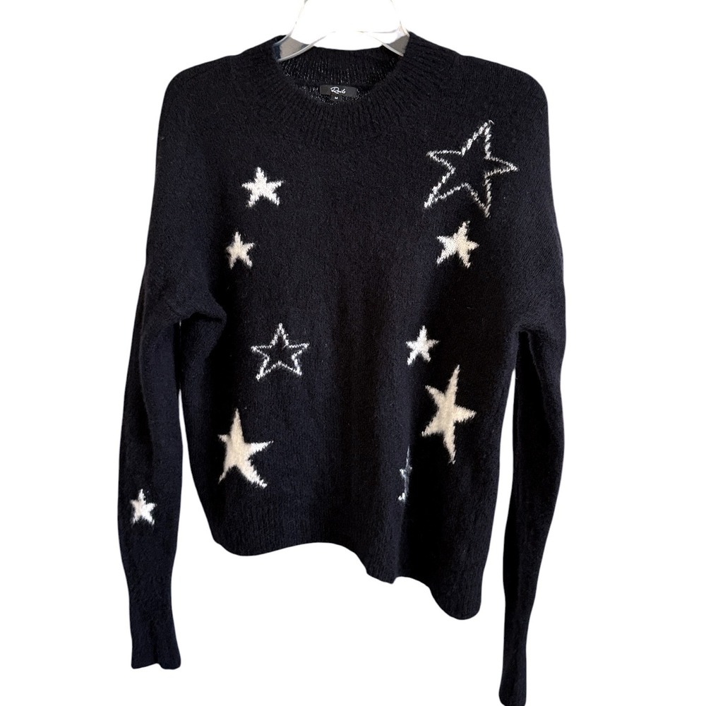Rails Kana Sweater Womens M Black White Wool Cashmere Star Intarsia Celestial